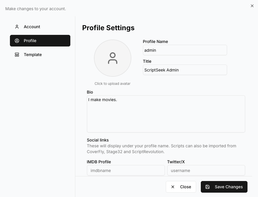 Profile Settings